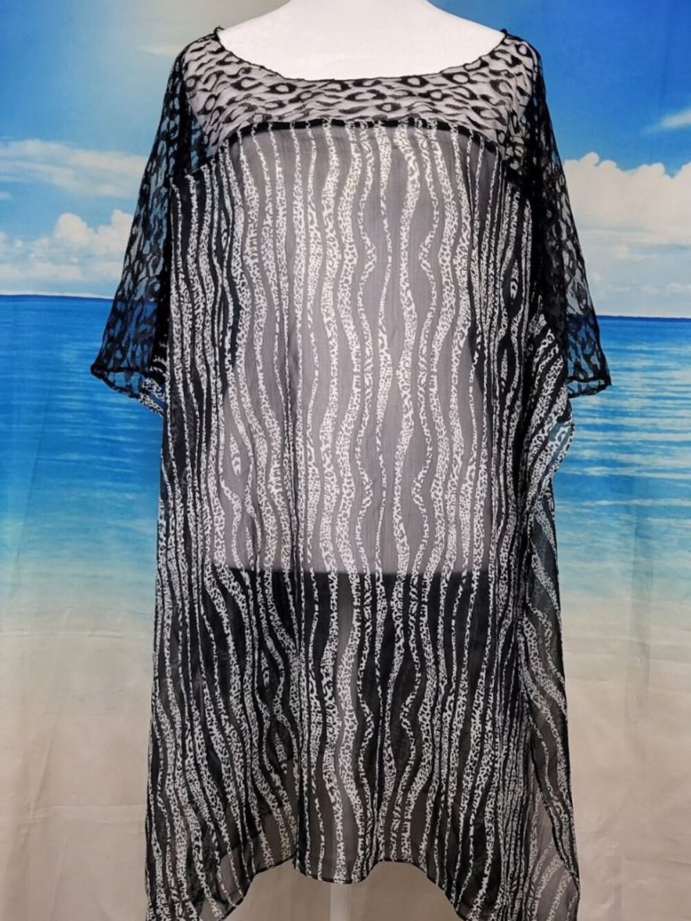 Woman's Lace Trim Beach Cover Up Swim Suit Bathing SHEER Wing Sleeve One Size
